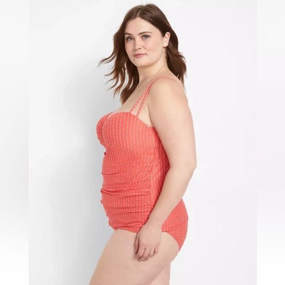 Lane Bryant Swim by Cacique Coral Dot Underwire Tankini Brief Set 38DD 14 - Picture 2 of 12